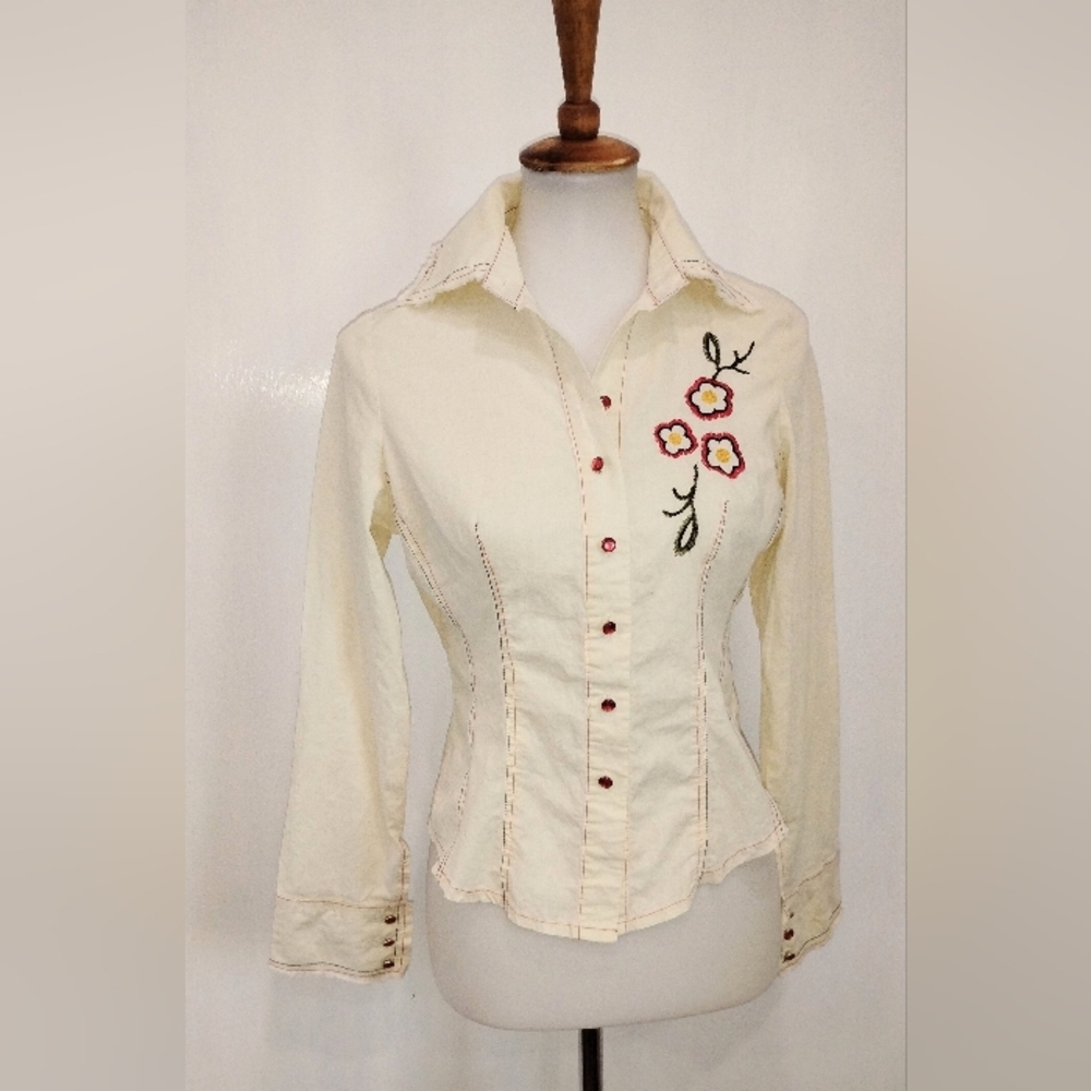 LUCY PARIS EMBROIDERED COTTON BLOUSE